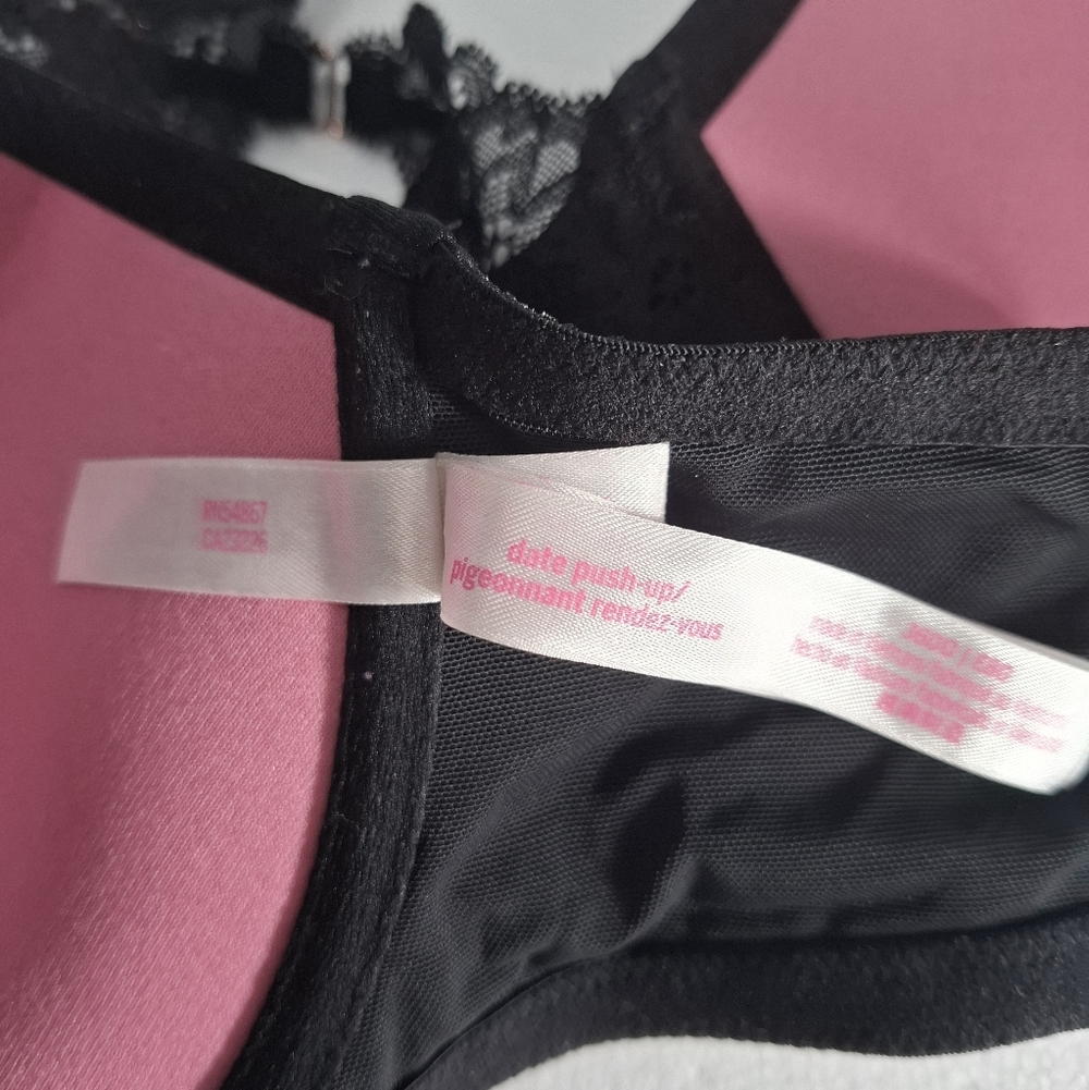 Victoria's Secret PINK Black Lace Racerback Push-Up Bra 36DD Front Clouse - Picture 9 of 9